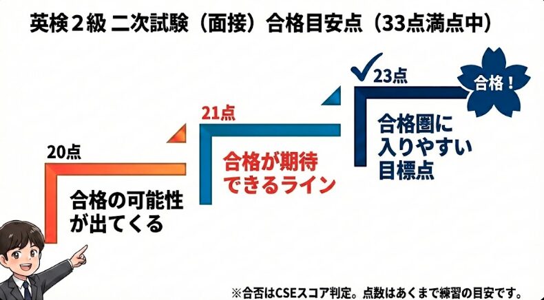 英検2級　二次試験　面接　合格点