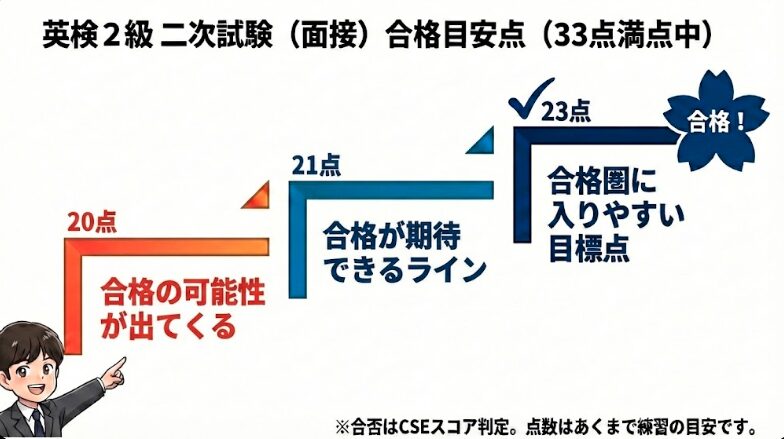 英検2級　二次試験　面接　合格点